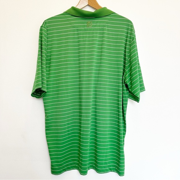 FootJoy Polo Shirt Green White Striped Button Collar XL Golf Performance Active - Picture 2 of 7